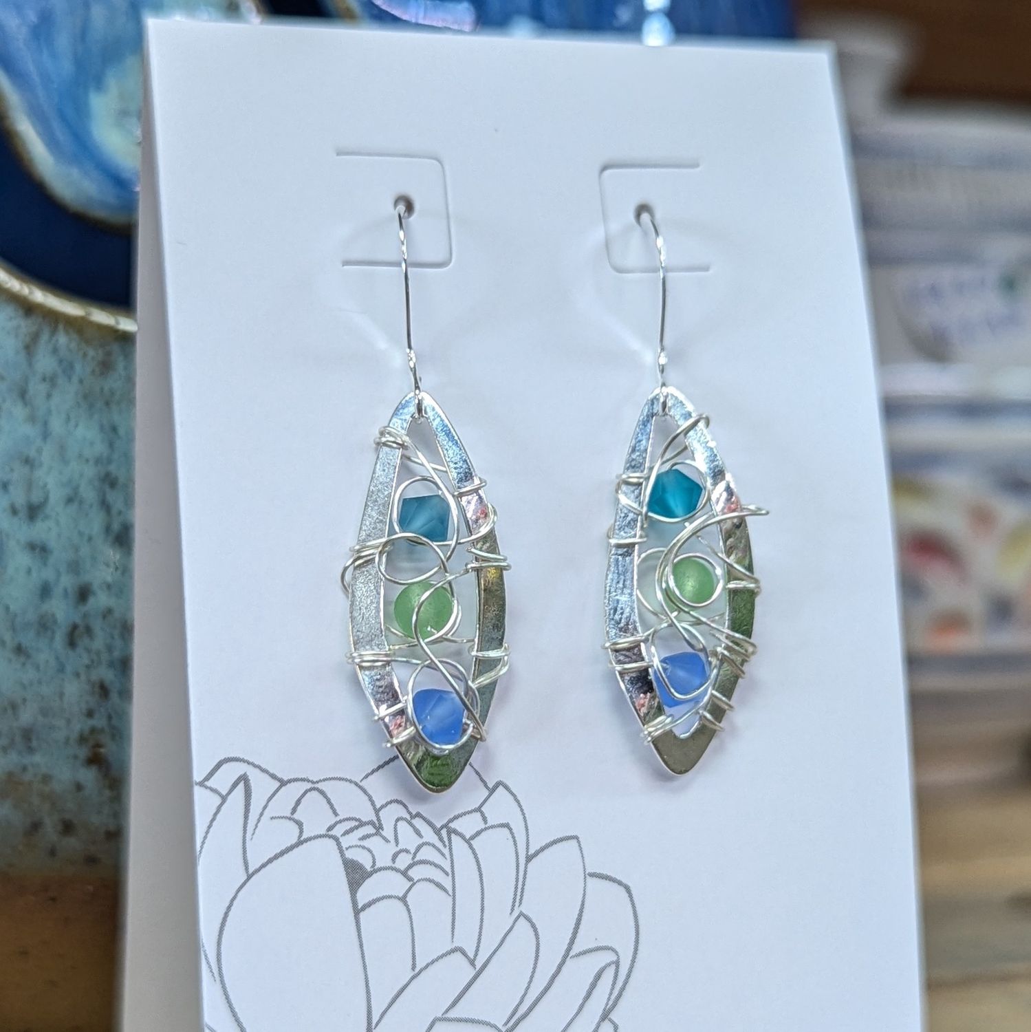 WL16 Seaglass Wavy Wire Woven Earrings