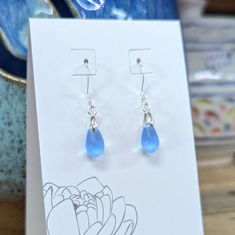N27 Blue Tiny Matte Seaglass Earrings