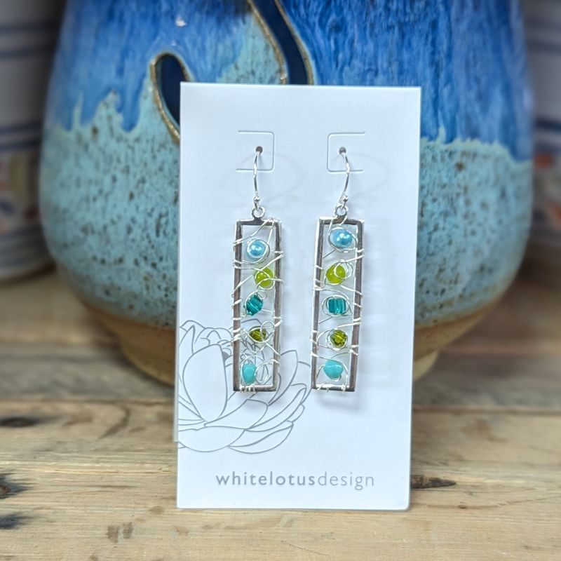 WL67 Crystal Wire Web Rectangle Earrings
