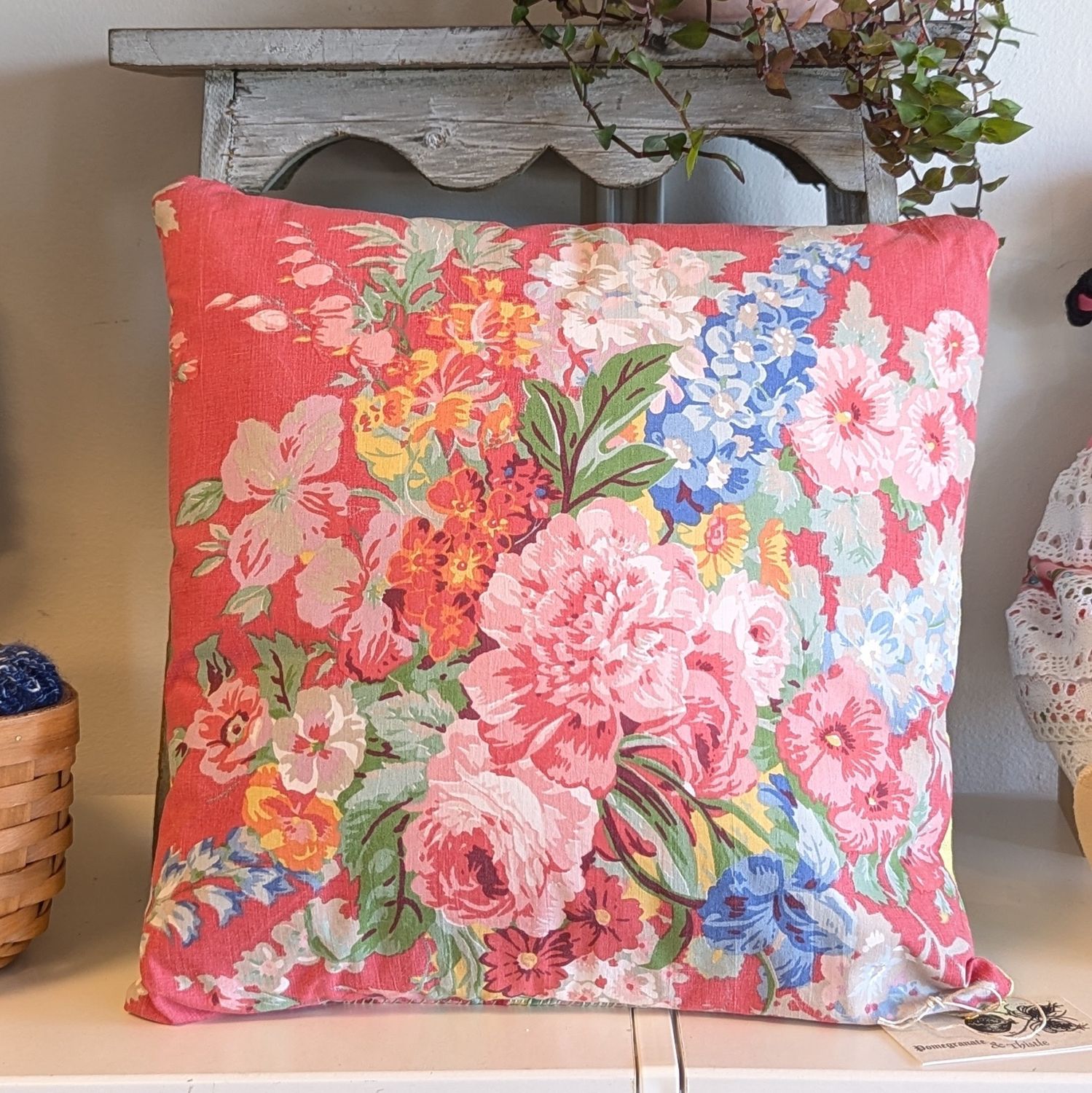 GG698 Pink and Blue Garden Flowers With Rabbit Pillow