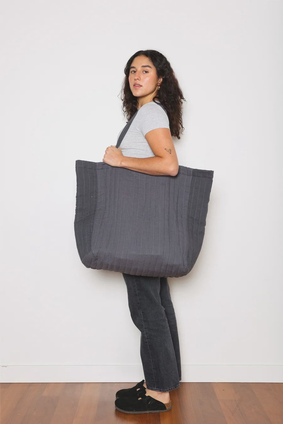 Charcoal Esme Oversized Quilted Tote Bag