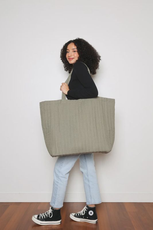 Khaki Esme Oversized Quilted Tote Bag