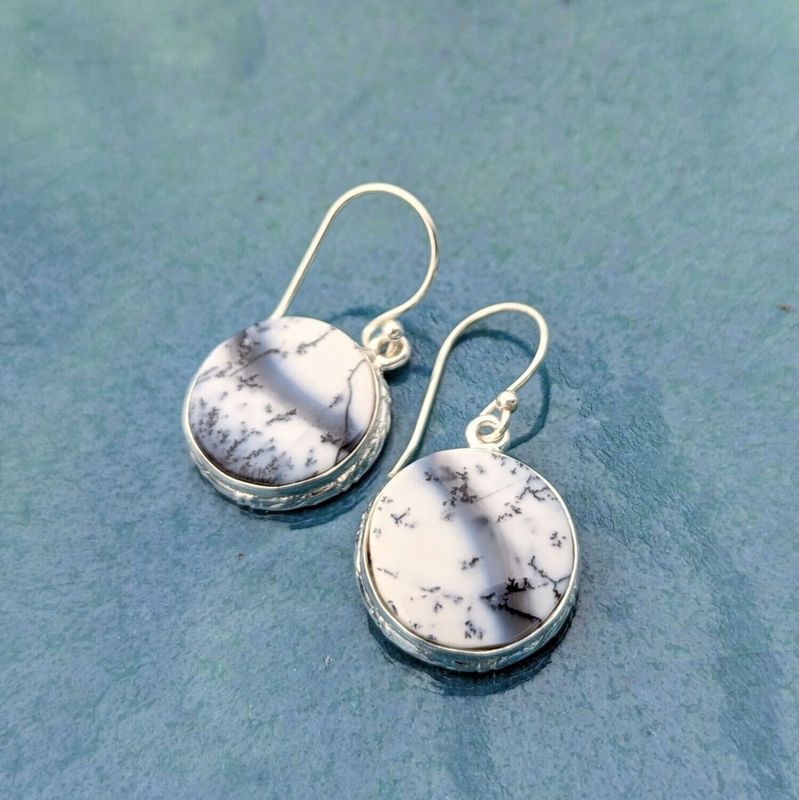 Sterling Silver Dentritic Opal Circle Earrings