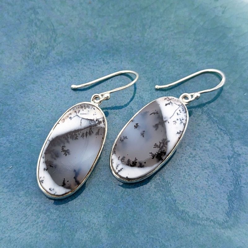 Sterling Silver Dentritic Opal Oval Earrings