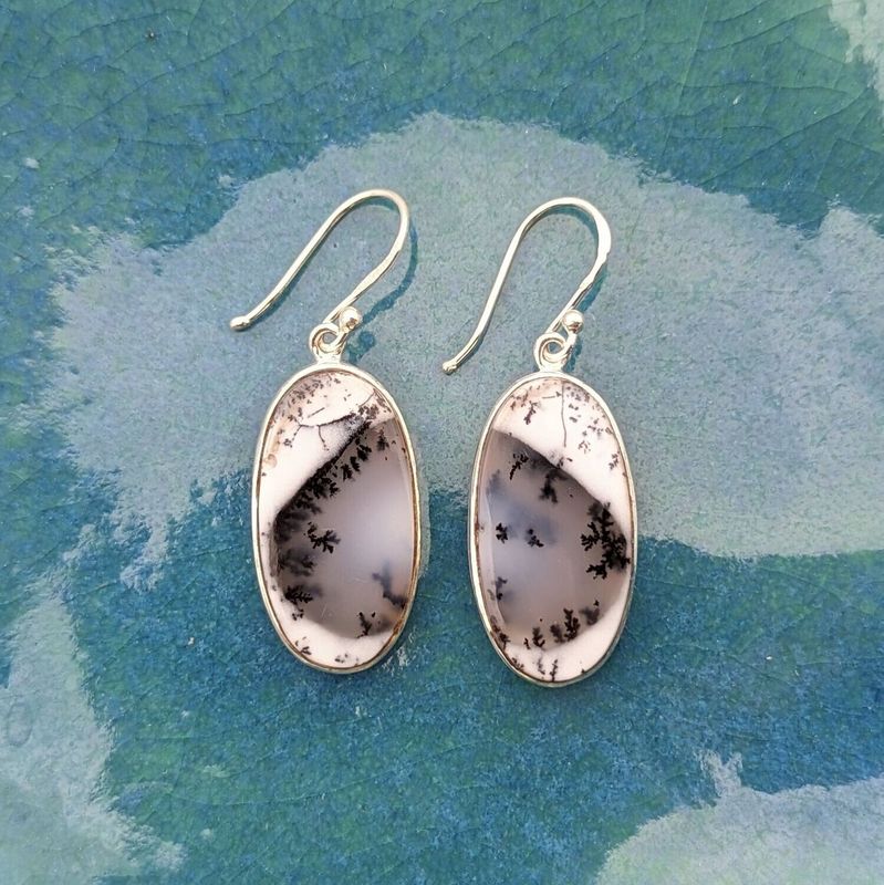 Sterling Silver Dentritic Opal Oval Earrings