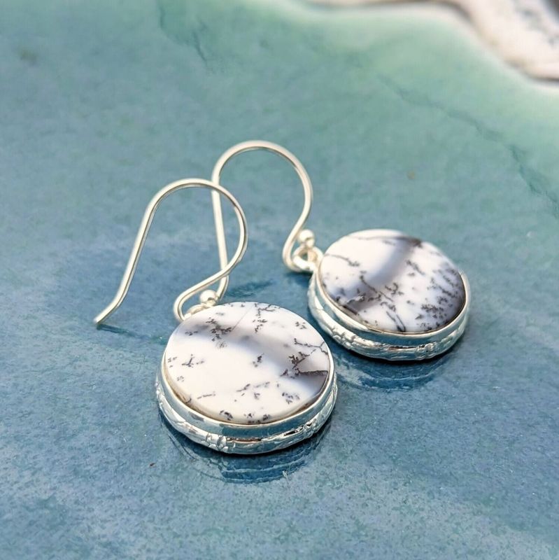 Sterling Silver Dentritic Opal Circle Earrings