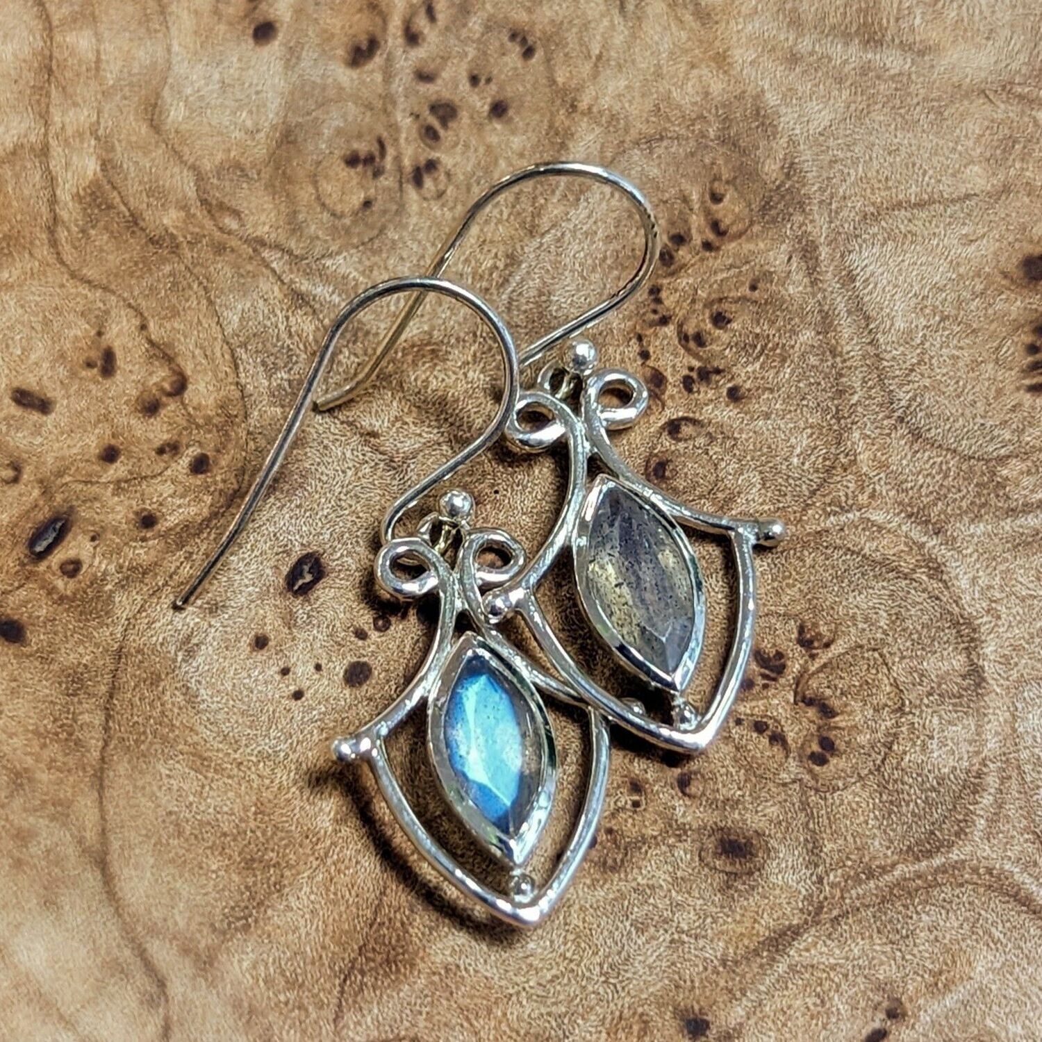 Sterling Silver Labradorite Shield Earrings