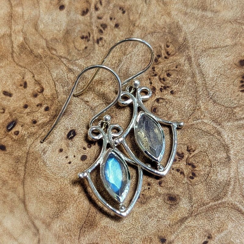 Sterling Silver Labradorite Shield Earrings