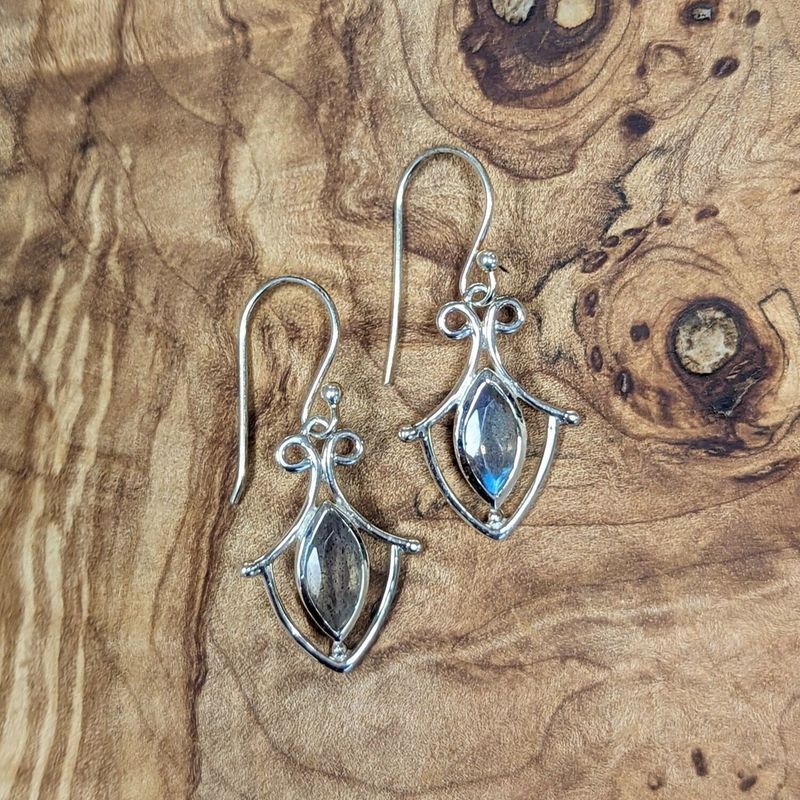 Sterling Silver Labradorite Shield Earrings