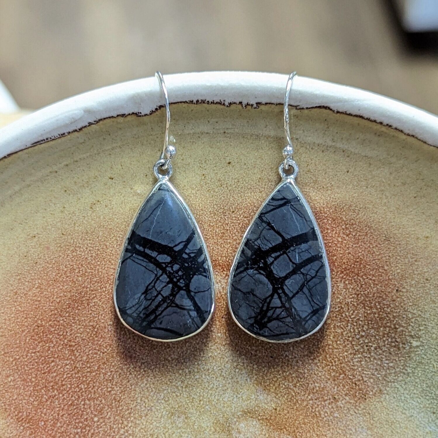 Sterling Silver Picasso Jasper Teardrop Earrings