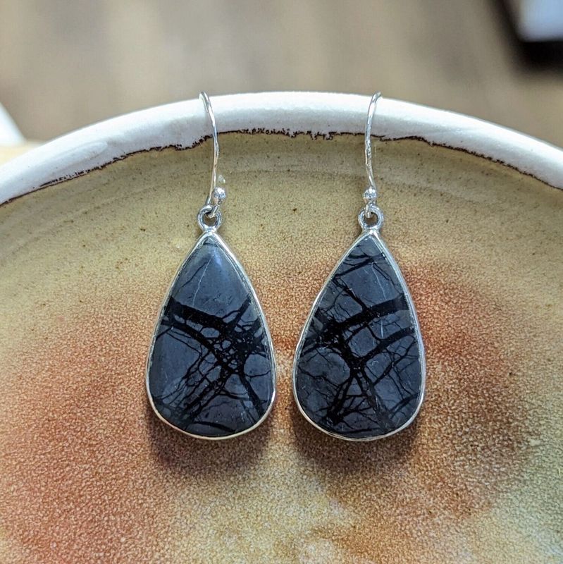 Sterling Silver Picasso Jasper Teardrop Earrings