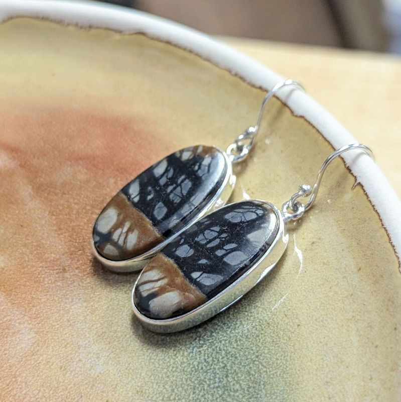 Sterling Silver Picasso Jasper Oval Earrings