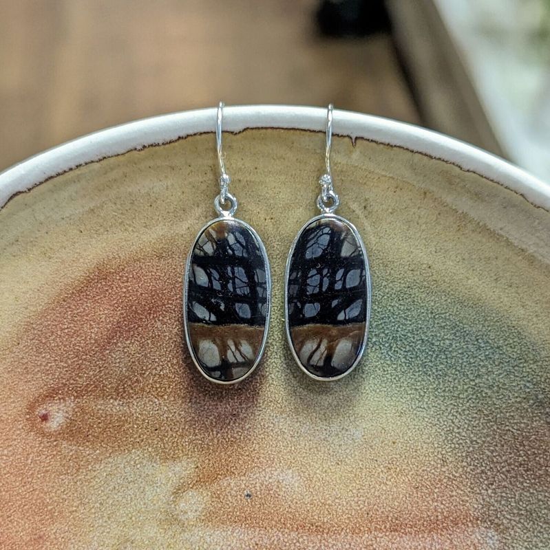 Sterling Silver Picasso Jasper Oval Earrings