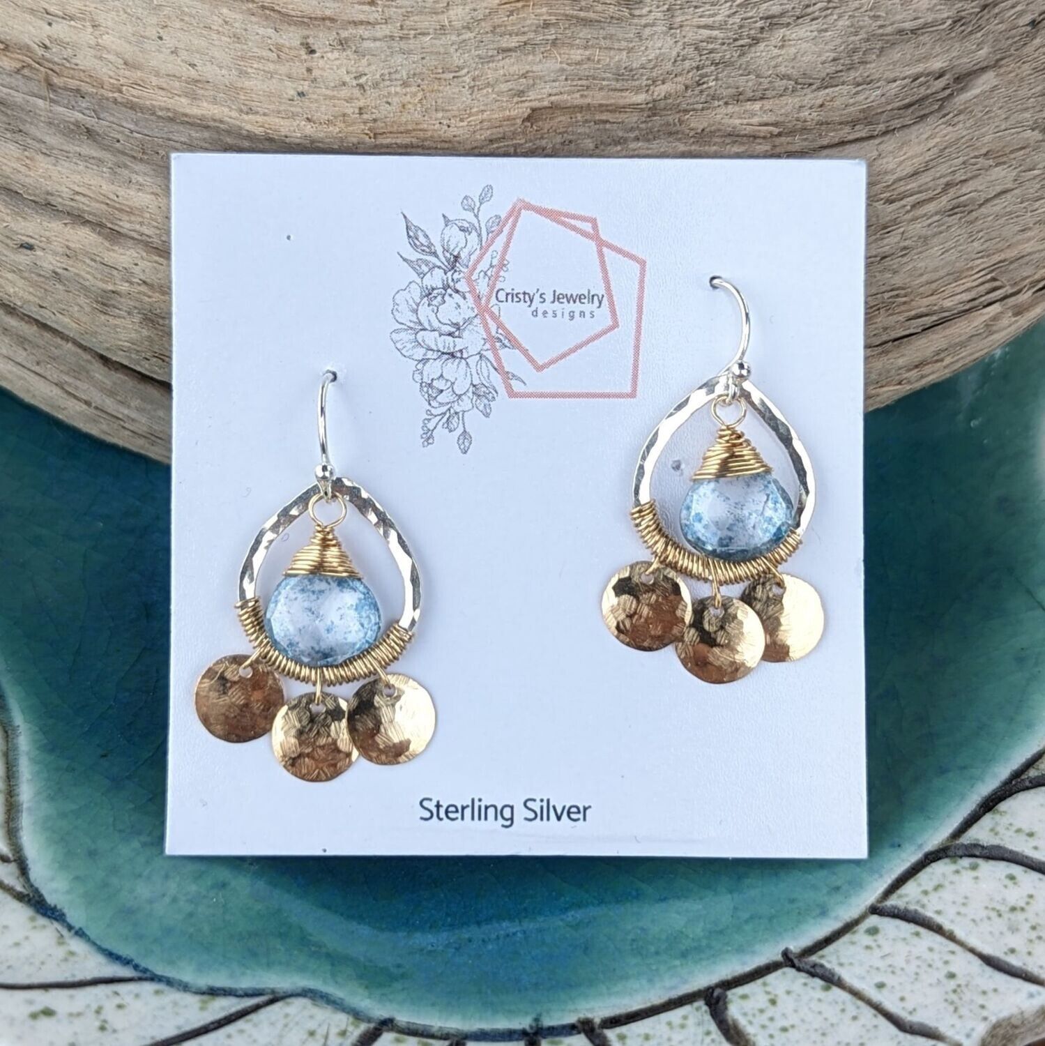 Mixed Metal Blue Quartz Coin Earrings