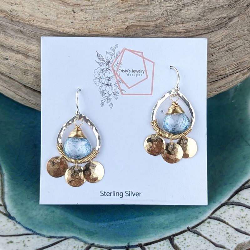 Mixed Metal Blue Quartz Coin Earrings