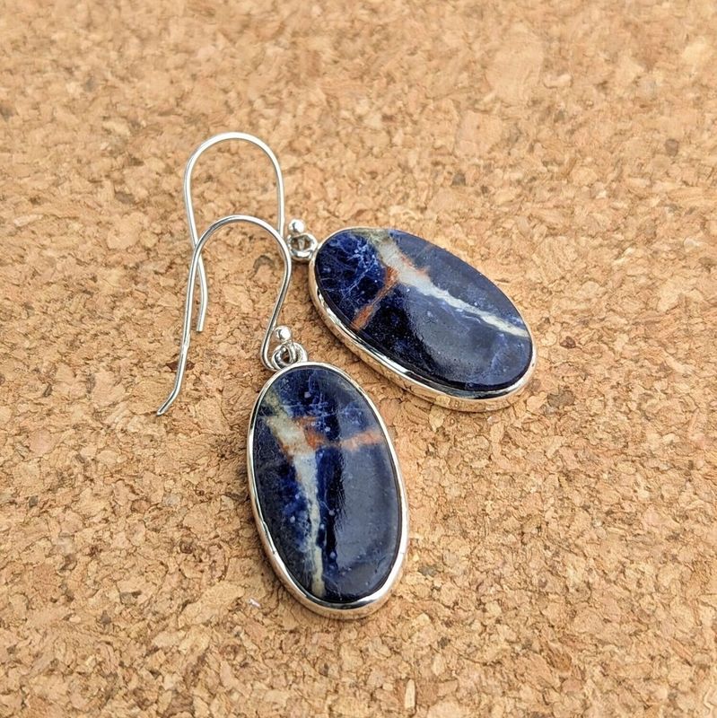 Sterling Silver Sodalite and Sunstone Oval Earrings