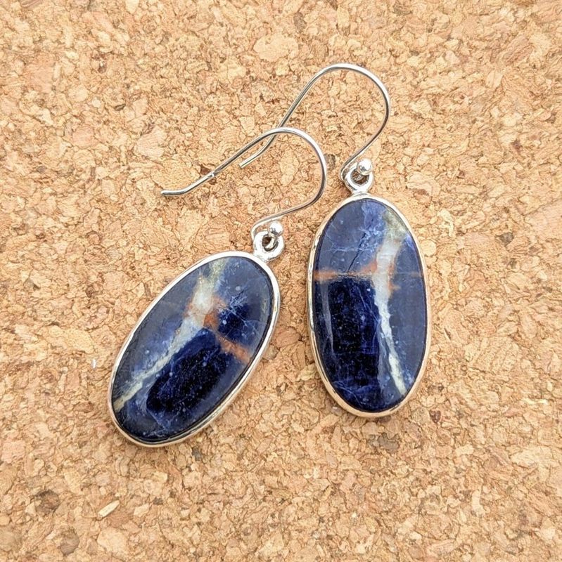 Sterling Silver Sodalite and Sunstone Oval Earrings