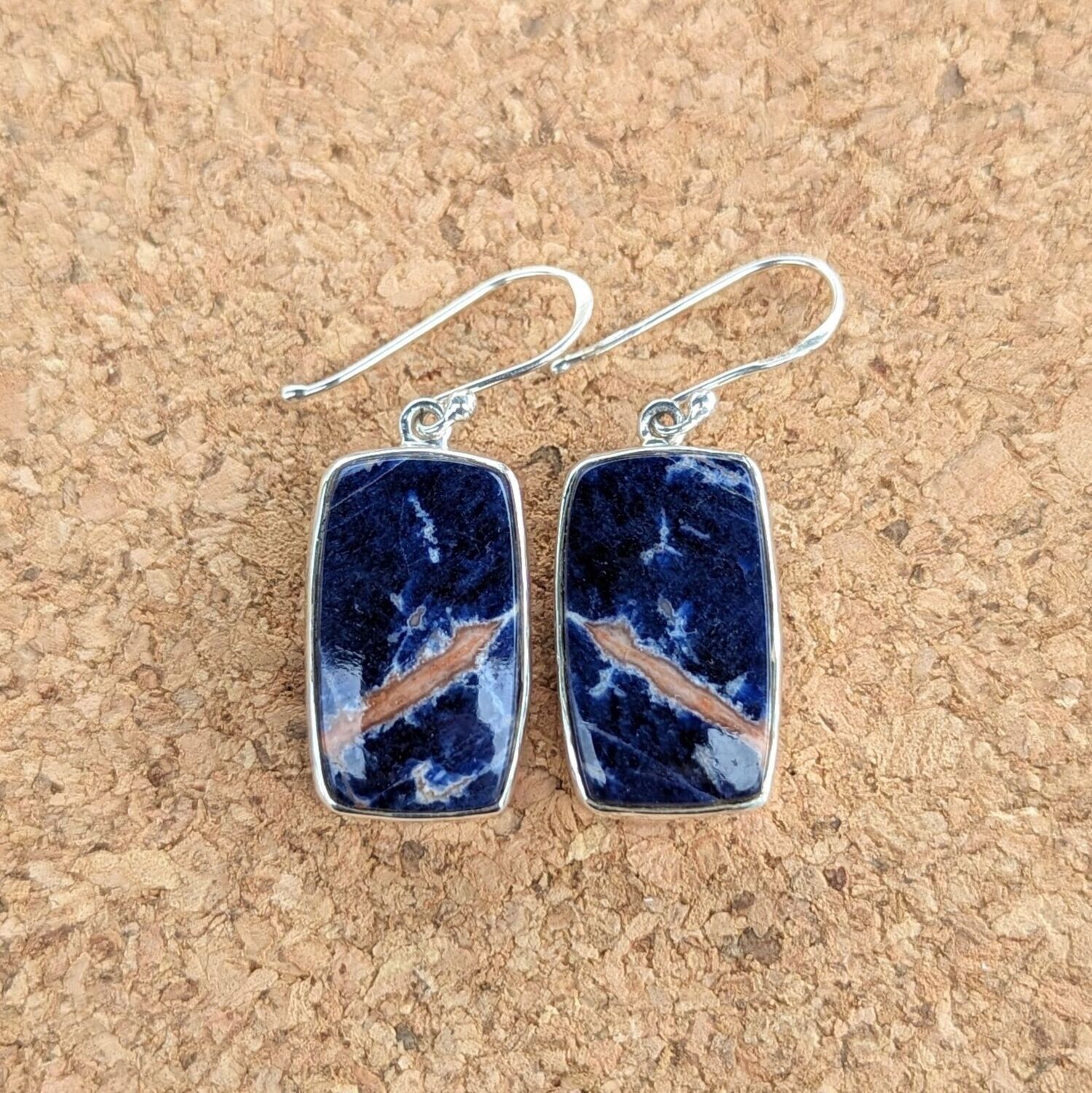 Sterling Silver Sodalite and Sunstone Rectangle Earrings