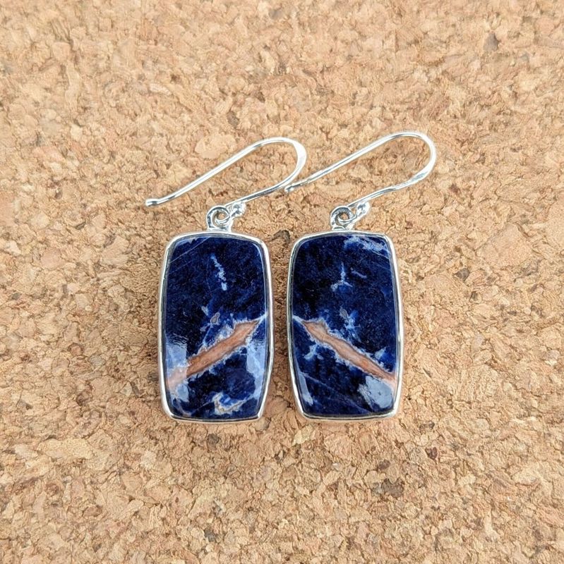 Sterling Silver Sodalite and Sunstone Rectangle Earrings