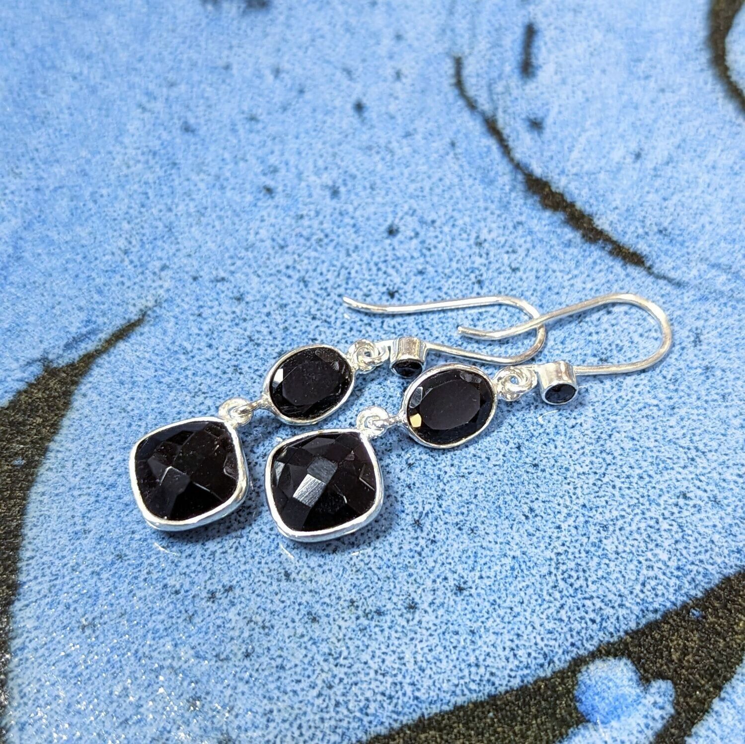 Sterling silver Black Onyx Triple Stone Earrings