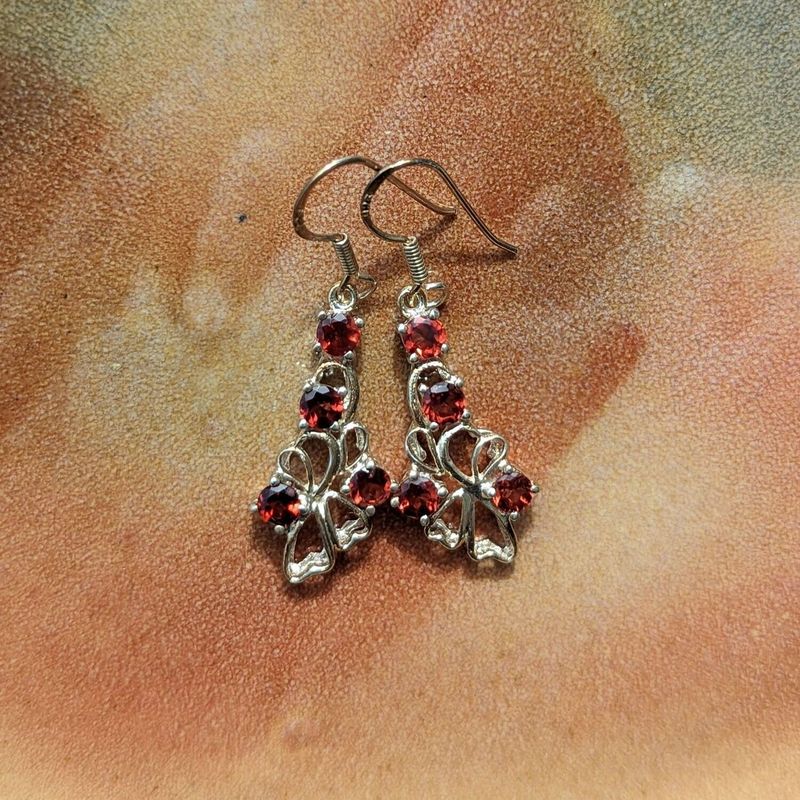 Sterling Silver Garnet Cut Out Earrings