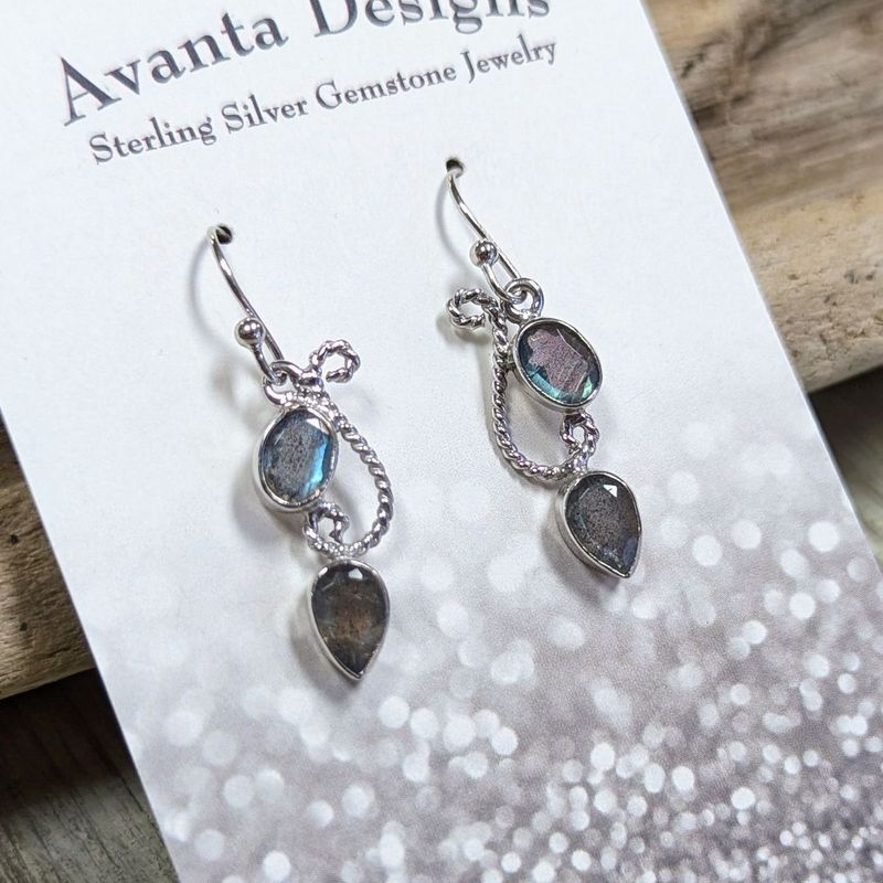 Sterling Silver Labradorite Oval and Teardrop Earrings
