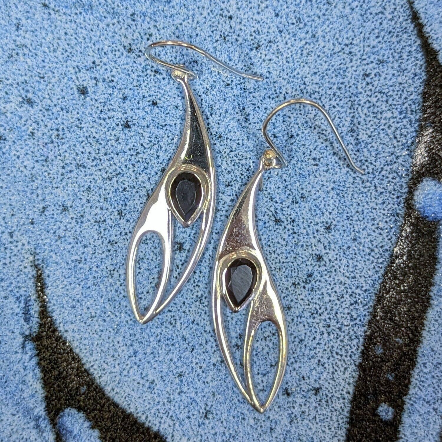 Sterling Silver Black Onyx Abstract Earrings