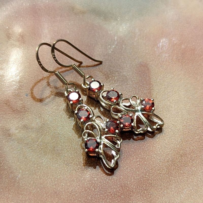 Sterling Silver Garnet Cut Out Earrings