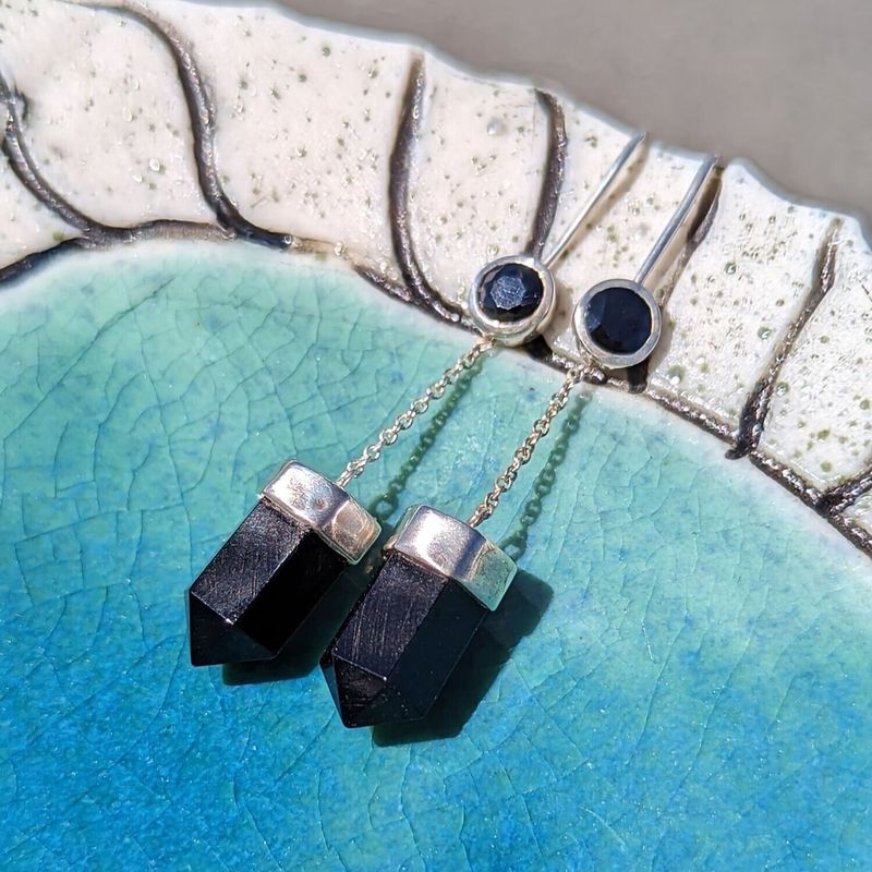Sterling Silver Black Onyx Drop Chain Earrings