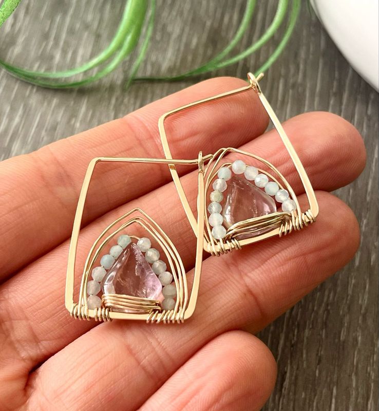 E041GF-AT Gold Root to Rise Hoops Earrings Ametrine Amazonite