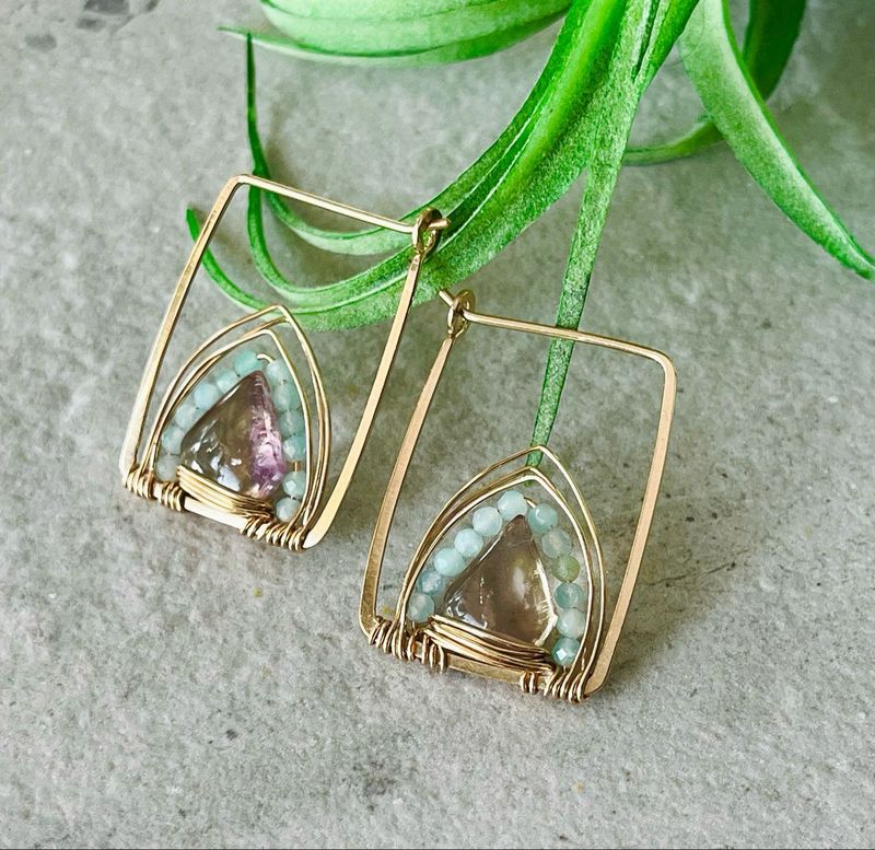 Gold Root to Rise Hoops Earrings Ametrine Amazonite