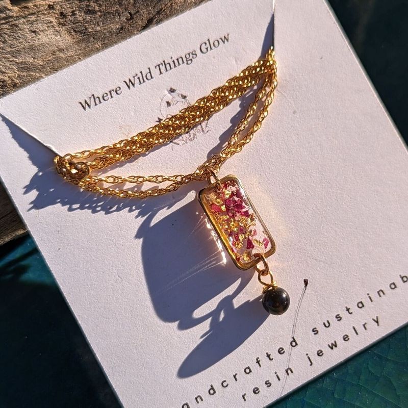SMJ72 14K Gold Fill Nootka Rose and Obsidian Necklace