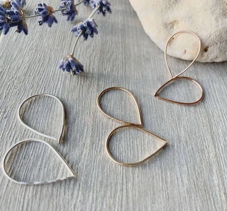 Gold Fill Teardrop Threader Earrings Medium