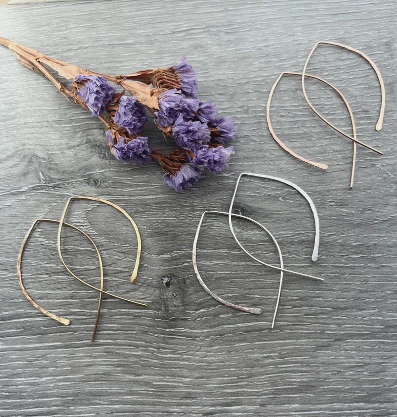 Rose Gold Hammered Arc Earrings Small