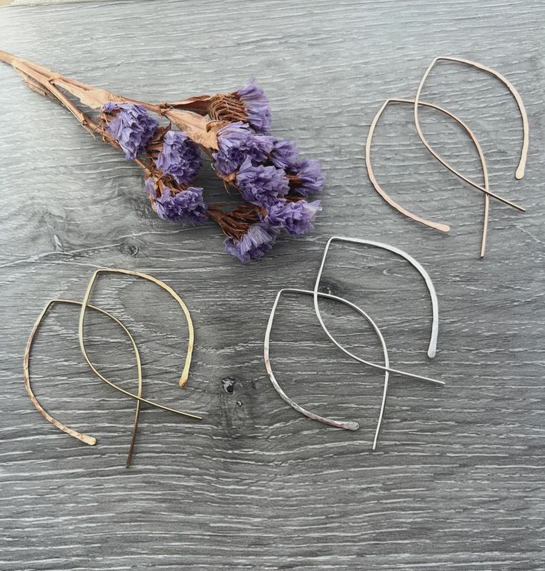 Rose Gold Hammered Arc Earrings Small