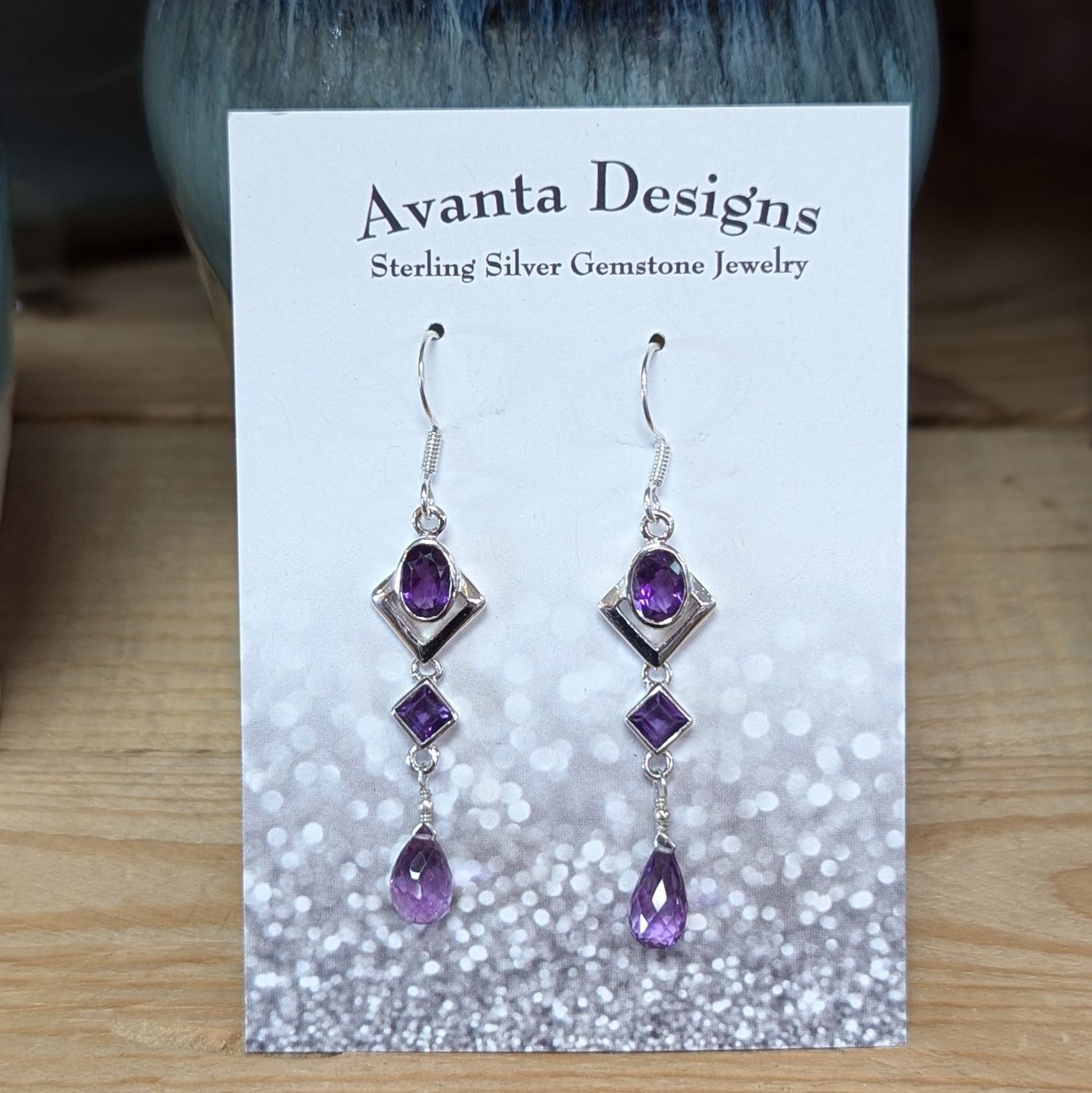 Sterling Silver Faceted Amethyst Triple Stone Earrings