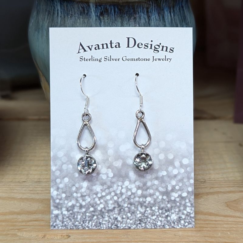 Sterling Silver Faceted Blue Topaz and Teardrop Cut Out Earrings