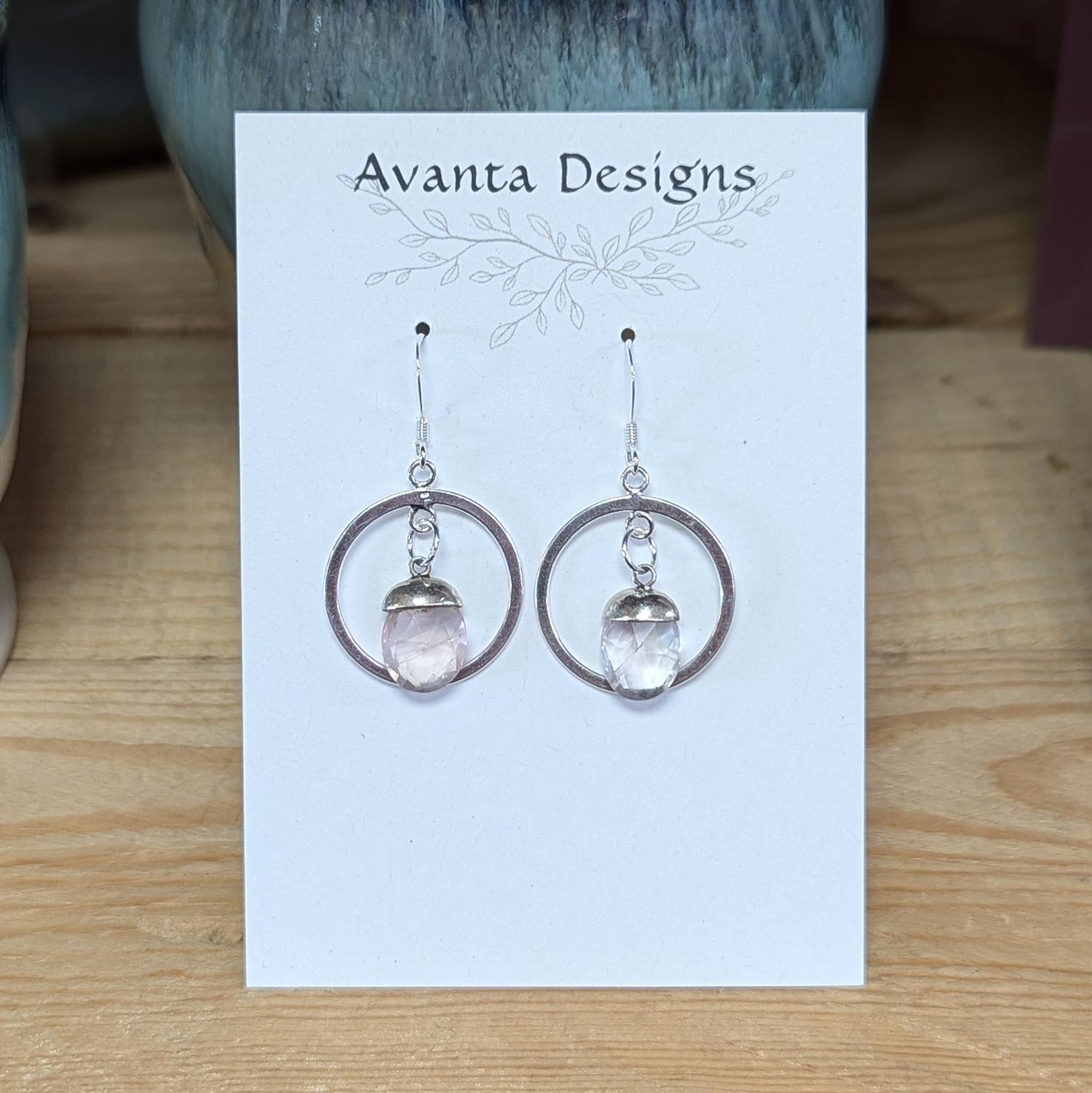 Sterling Silver Faceted Rose Quartz Circle Earrings
