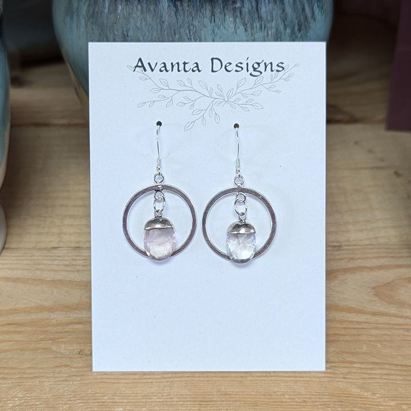 Sterling Silver Faceted Rose Quartz Circle Earrings