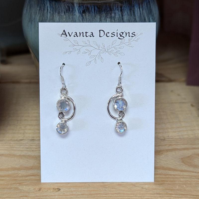 Sterling Silver Faceted Moonstone Half Swirl Earrings