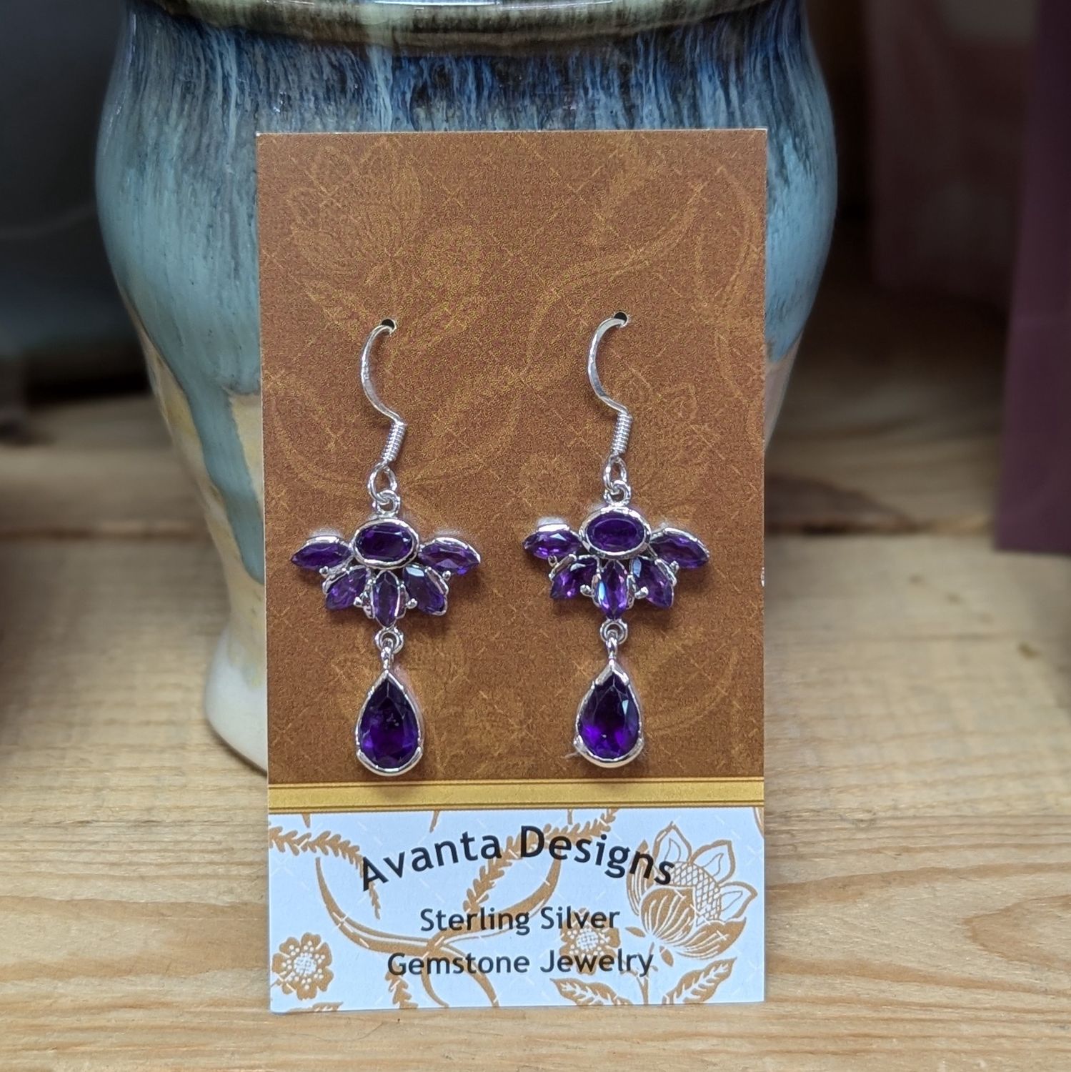 Sterling Silver Faceted Amethyst Lotus Earrings