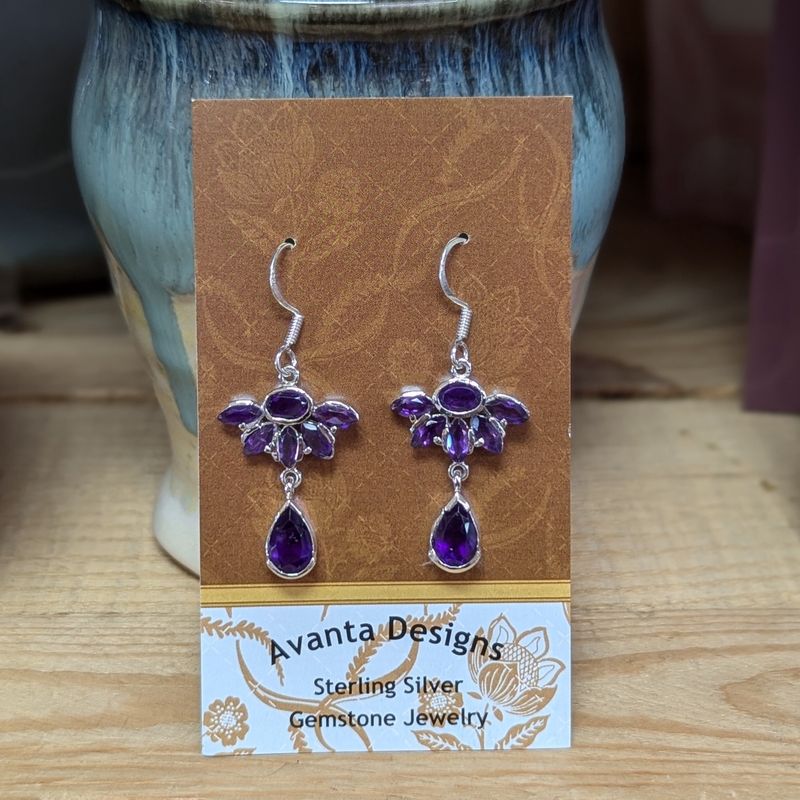 Sterling Silver Faceted Amethyst Lotus Earrings