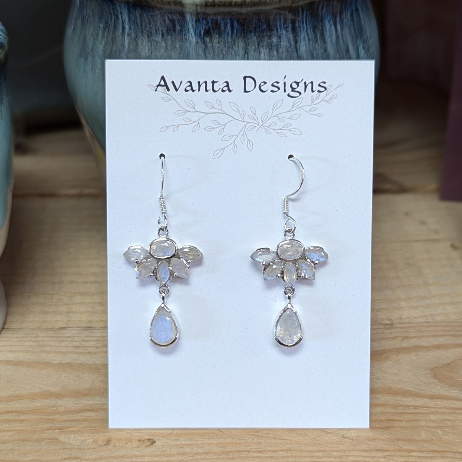 Sterling Silver Faceted Moonstone Lotus Earrings