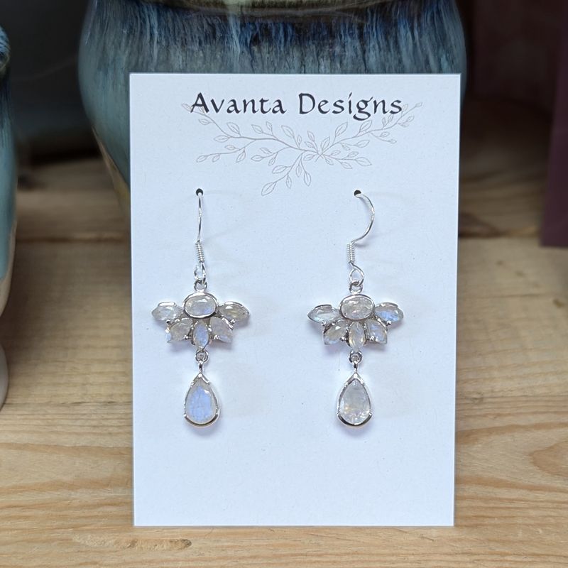 Sterling Silver Faceted Moonstone Lotus Earrings