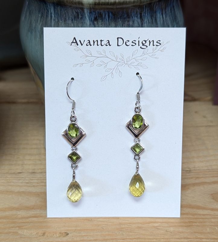 Sterling Silver Faceted Peridot Triple Stone Earrings