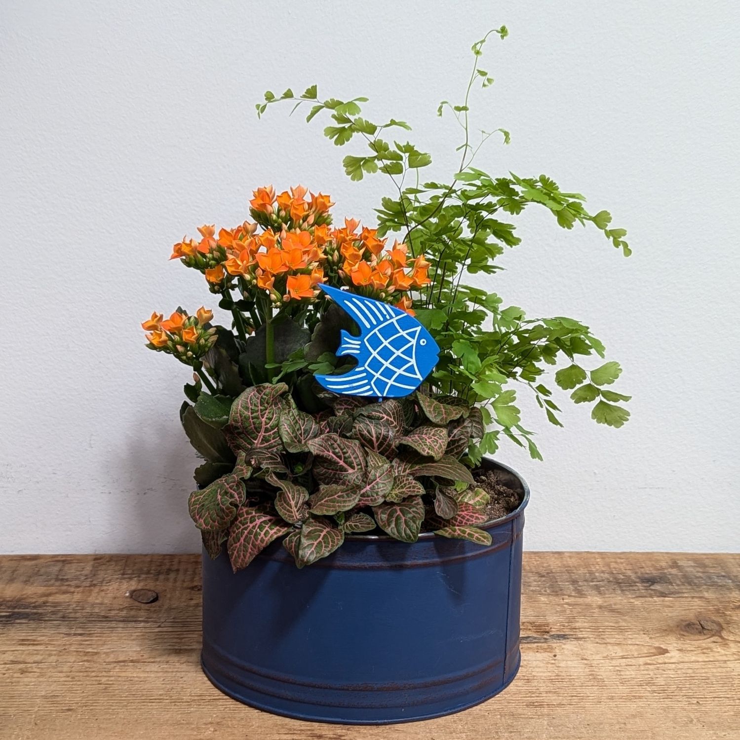 7&quot; Dark Blue Tin Fish Planter