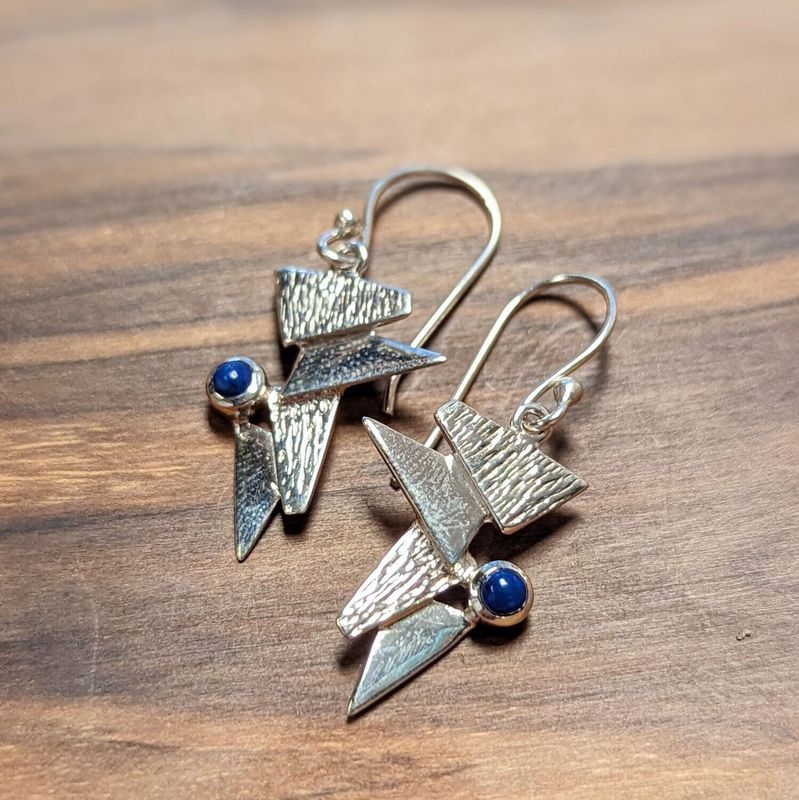 Sterling Silver Lapis Abstract Earrings