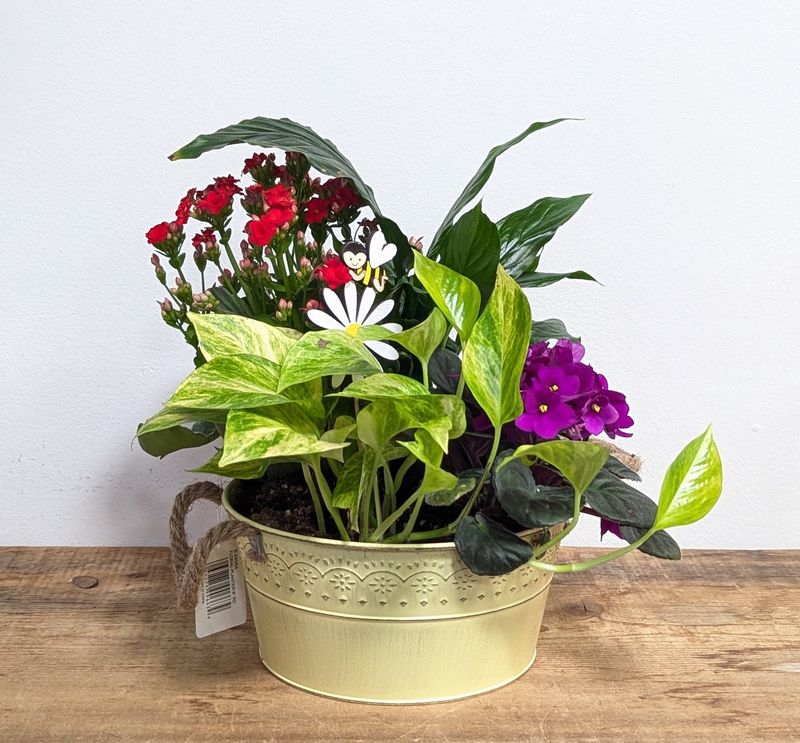 8&quot; Embossed Yellow Tin Bee Planter