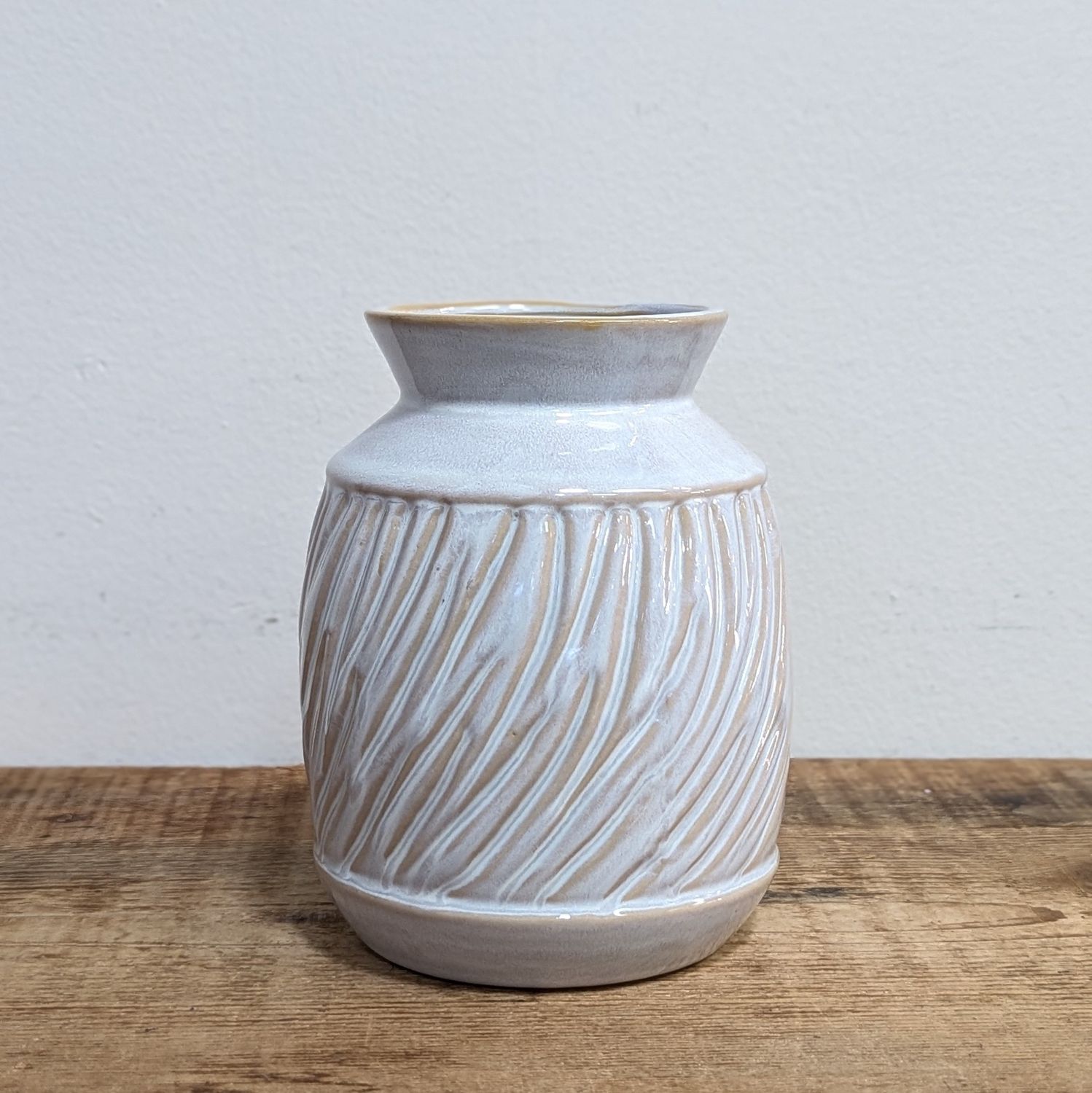 6 1/8&quot; H x 2 3/4&quot; Opening Light Grey Stoneware Twisted Vase