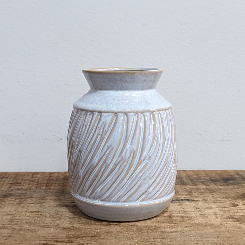 6 1/8&quot; H x 2 3/4&quot; Opening Light Grey Stoneware Twisted Vase